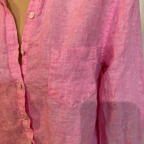 Lilly Pulitzer Linen Deanna Popover Blouse Pink Sunset Hi-Low Shirt Tail Size 12 - Picture 4 of 15